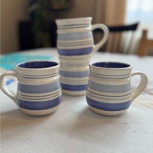 Vintage 90’s Pfaltzgraff Rio Blue and White Striped Mug Set of 4
